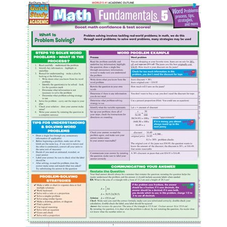 BARCHARTS Math Fundamentals 5 - Word Problems Quickstudy Easel 9781423215059